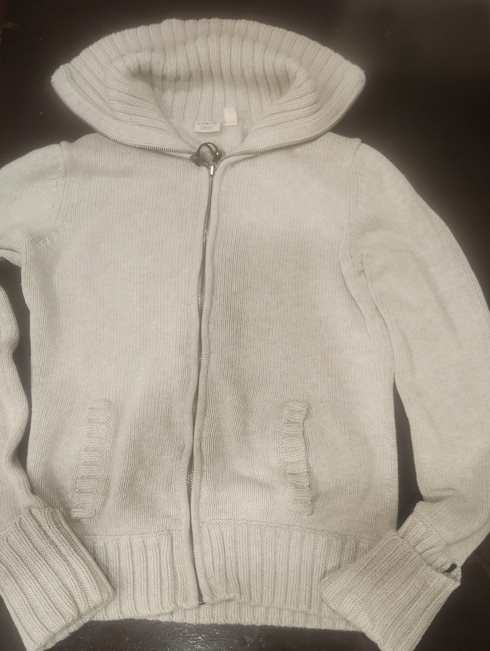 Esprit Light Gray Ribbed Zip Hoodie Sweater